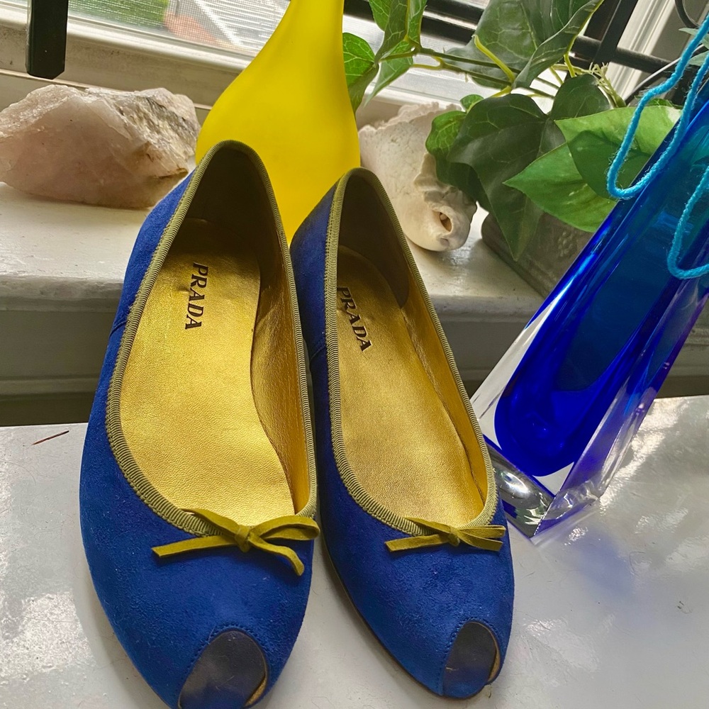Prada Peep Suede D’orsay Toe Flats size 38 1/2